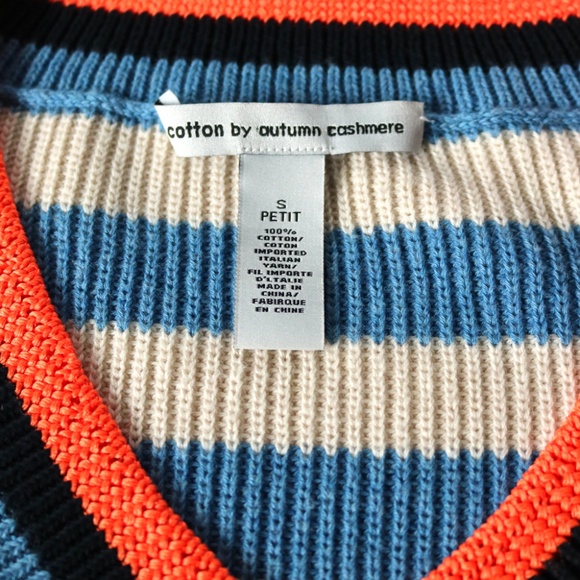Cotton By Autumn Cashmere Sweater Women's Petite Small Stripes Blue Coral Black - Picture 3 of 10